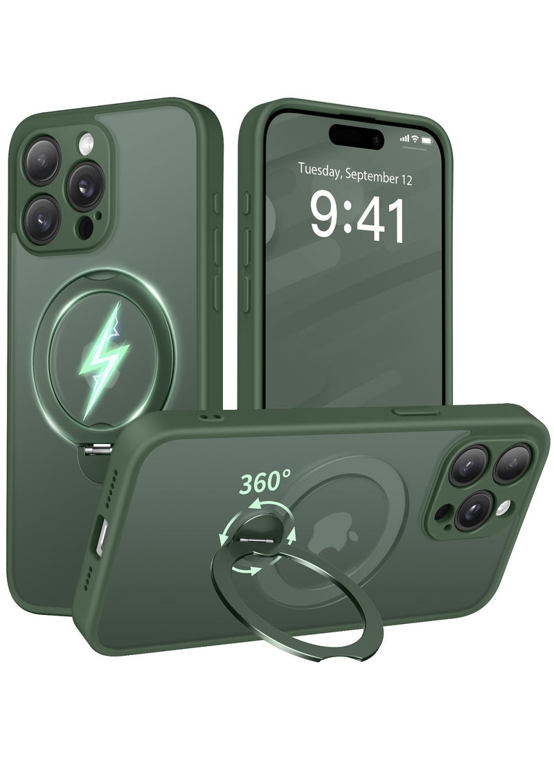 تونجيت جراب هاتف مغناطيسي لجهاز iPhone 16 Pro Max بتصميم حامل غير مرئي دوار بزاوية 360°، هيكل كامل مقاوم للصدمات والسقوط، جراب حماية شفاف عالي المتانة، متوافق تمامًا مع MagSafe، باللون الأخضر.  - Image 1