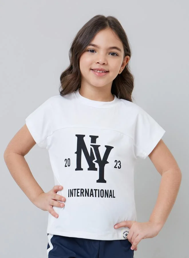 Styli Girls Graphic T-Shirt and Side Stripe Cargo Pants Set