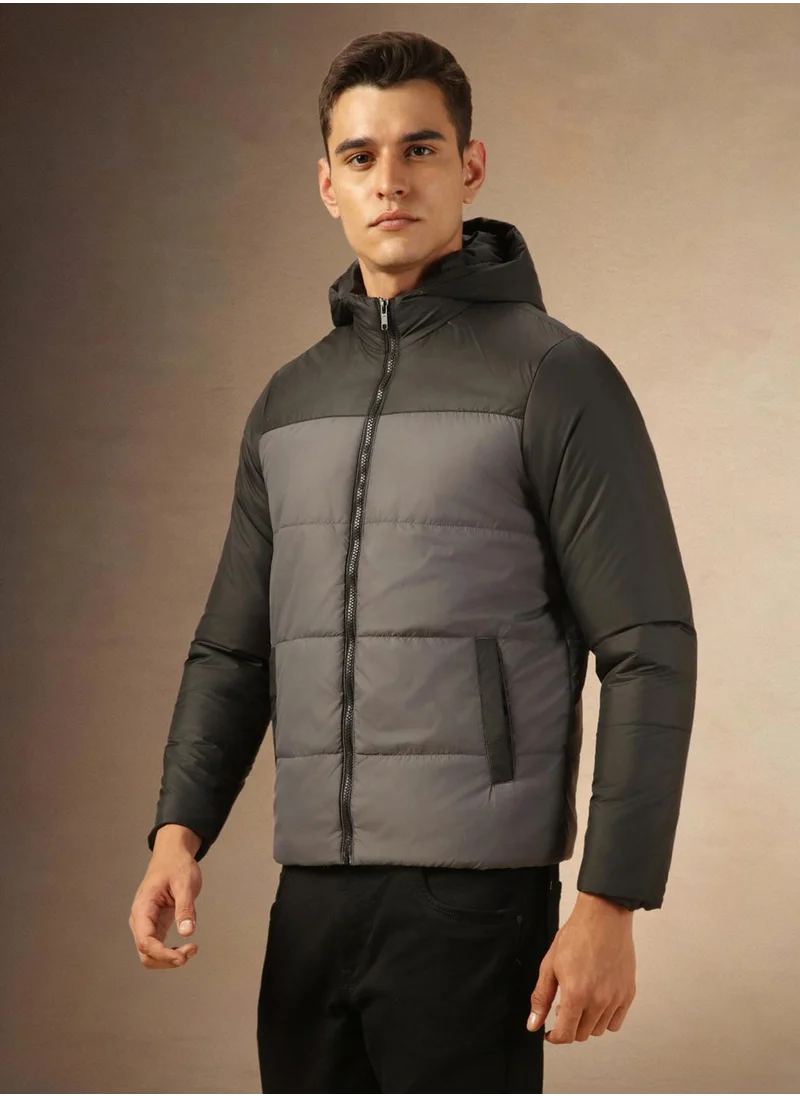 Dennis Lingo Men's Black 100% Polyester Colour Blocked Regular Fit Jacket