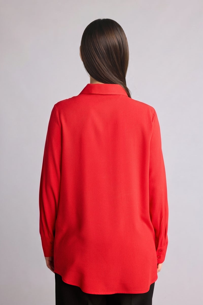 DeFacto Red Woman Regular Fit Shirt Collar Long Sleeve Tunic Casual - Image 5