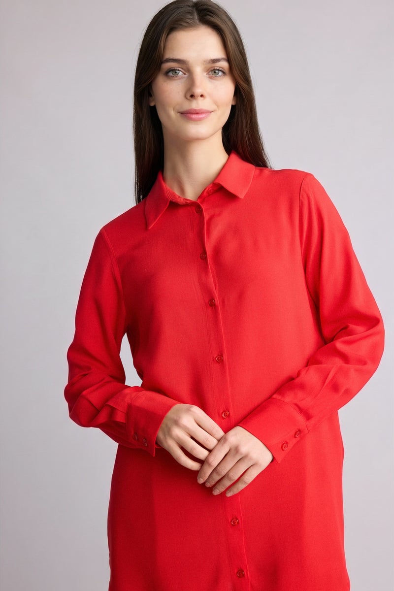 DeFacto Red Woman Regular Fit Shirt Collar Long Sleeve Tunic Casual - Image 3