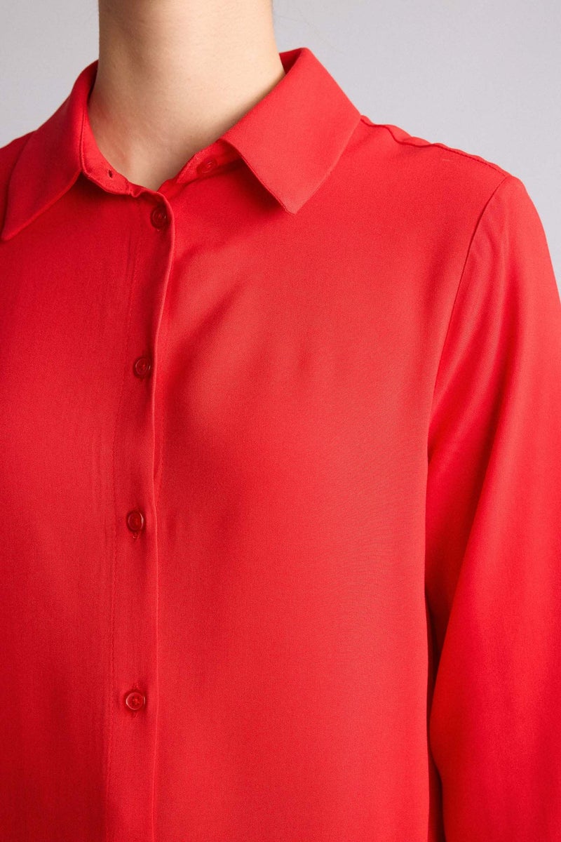 DeFacto Red Woman Regular Fit Shirt Collar Long Sleeve Tunic Casual - Image 4