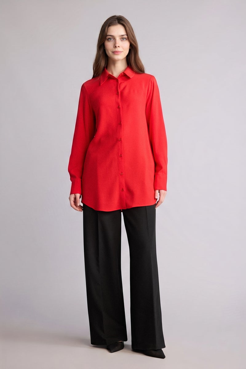 DeFacto Red Woman Regular Fit Shirt Collar Long Sleeve Tunic Casual - Image 2