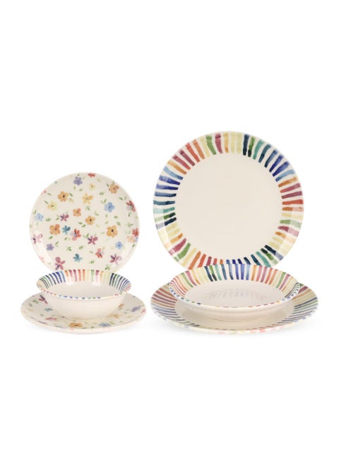 Cooker Dinner Set, 24 Pieces for 6 Persons, Fine Porcelain, Made in Turkey, with Cheerful Multicolor Decoration - Multicolors