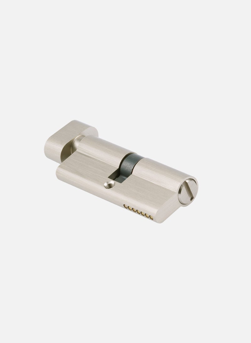 CINCINNO Premium 70mm Full Brass Bathroom Door Cylinder Lock with Knob & Coin Turn – Privacy Thumb Turn Lock with 5-Year Warranty, Anti-Rust Euro Cylinder, Silent Lock – (Satin Nickel) 