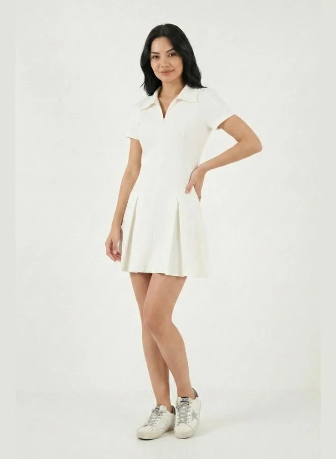 Lela  Lela Fitted Classic Collar Zipper Detail Pleated Mini Dress Women's Dress 5866659 for Women | Best Price UAE