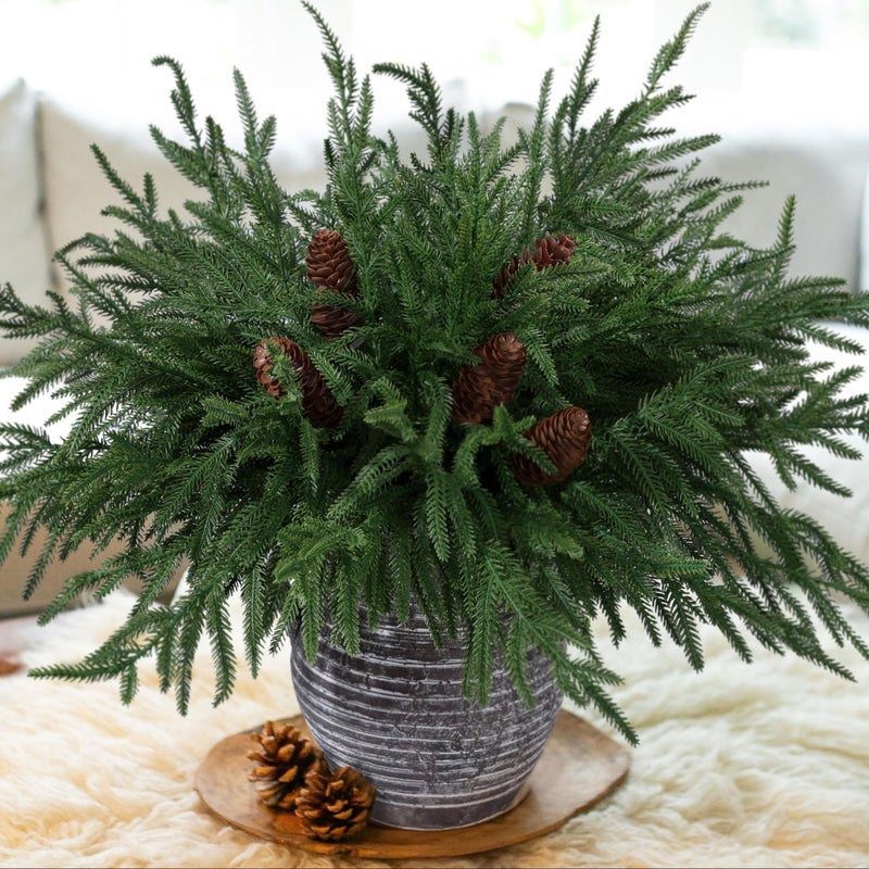 8pcs Artificial Norfolk Pine Branches and 12pcs Pinecone Stems Real Touch 17 Inches Faux Christmas Greenery Picks Plastic for Indoor Outdoor Home Decor - Image 2
