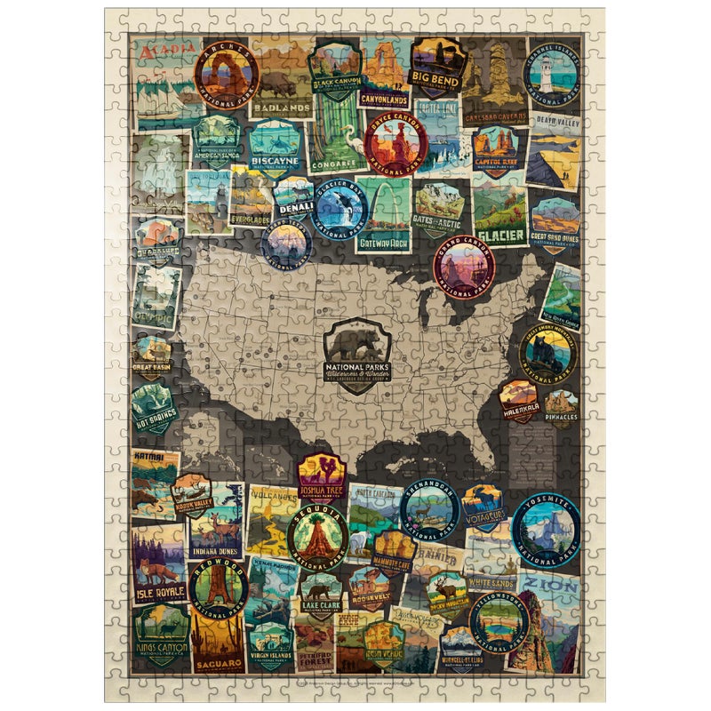 MyPuzzle 63 American National Parks Collage Map Vintage Poster Premium 500 Piece Jigsaw Puzzle for Adults