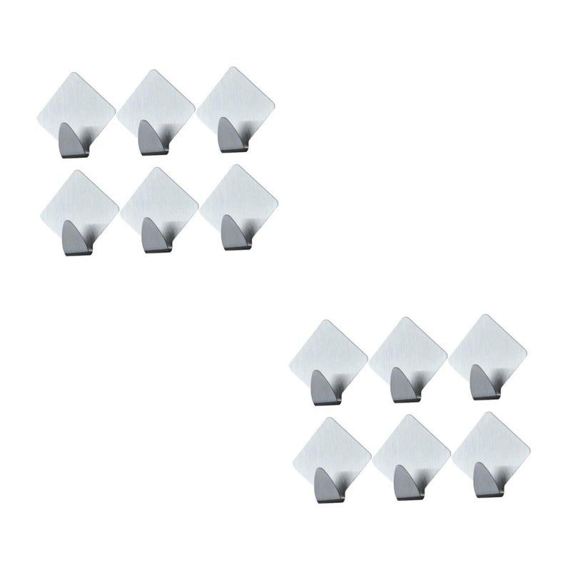 12 Sets Diamond Shape Stainless Steel Wall Hooks for Bathroom Kitchen Dressing Room 2 - Image 2