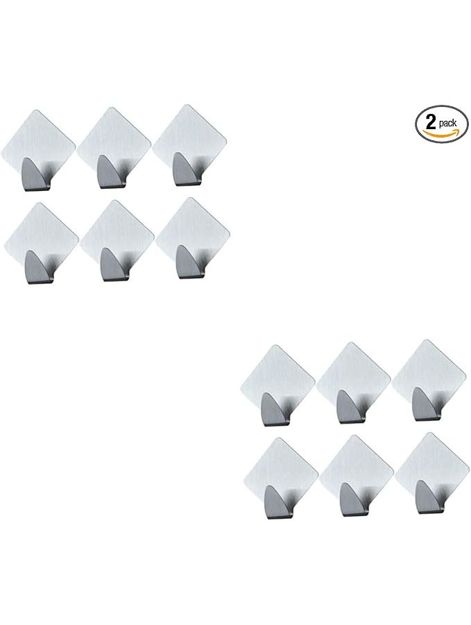12 Sets Diamond Shape Stainless Steel Wall Hooks for Bathroom Kitchen Dressing Room 2 - Image 1