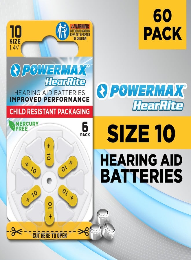 Powermax Size 10 Hearing Aid Batteries, Yellow Tab, Made In The Usa, 64 Count - Image 2