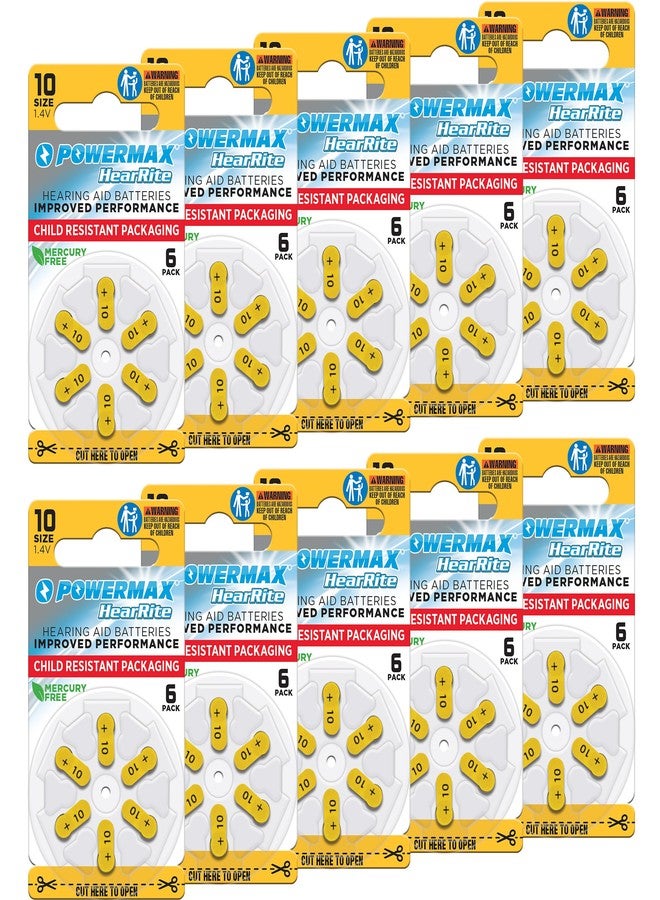 Powermax Size 10 Hearing Aid Batteries, Yellow Tab, Made In The Usa, 64 Count - Image 1