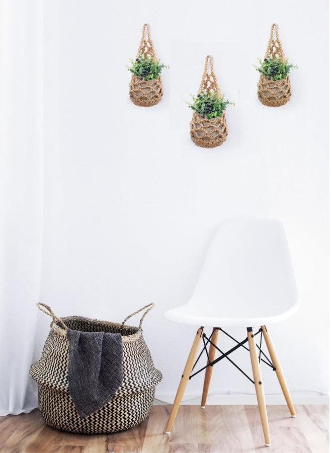 Shineloha 3 Pack Hanging Planter for 4 inch Pot, Wall Planters for Indoor Plants | Macrame Plant Hanger, Wall Hanging Decor Pocket Planter | NO Plant/Pot Included (Jute, 3PK)… - Image 4