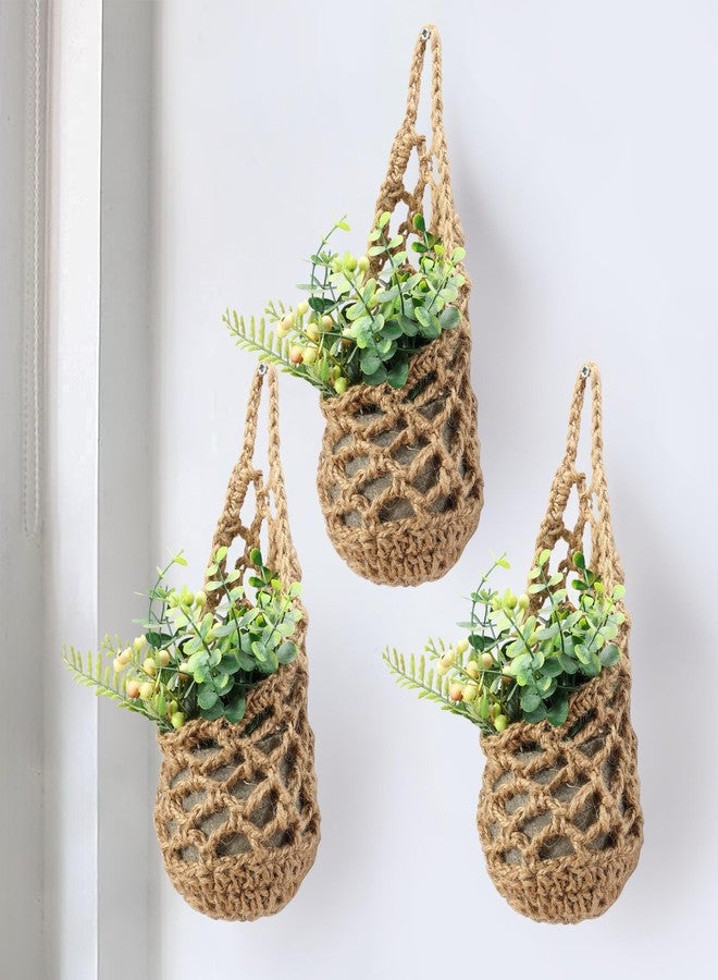 Shineloha 3 Pack Hanging Planter for 4 inch Pot, Wall Planters for Indoor Plants | Macrame Plant Hanger, Wall Hanging Decor Pocket Planter | NO Plant/Pot Included (Jute, 3PK)… - Image 1