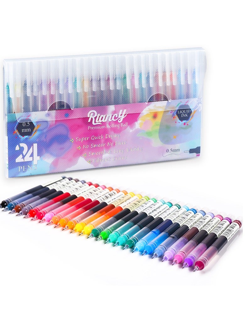 ريانسي قلم حبر سائل مباشر بكرة قلم حبر محايد ب24 لونًا ، سريع الجفاف، سعة عالية، وفرشاة ذات أنبوب إبرة للاستخدام من قبل الطلاب والمكاتب - Image 1