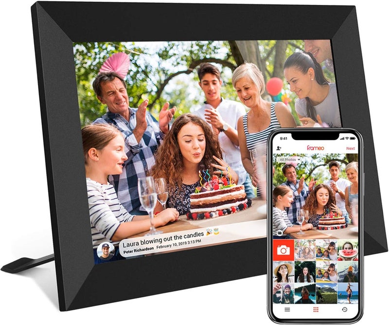 إطار صور رقمي ذكي FRAMEO 32 جيجابايت 10.1 بوصة واي فاي شاشة لمس IPS LCD بدقة 1280x800، تدوير تلقائي للصورة العمودية والأفقية، ذاكرة مدمجة 32 جيجابايت، مشاركة اللحظات فورًا عبر تطبيق Frameo من أي مكان - Image 1