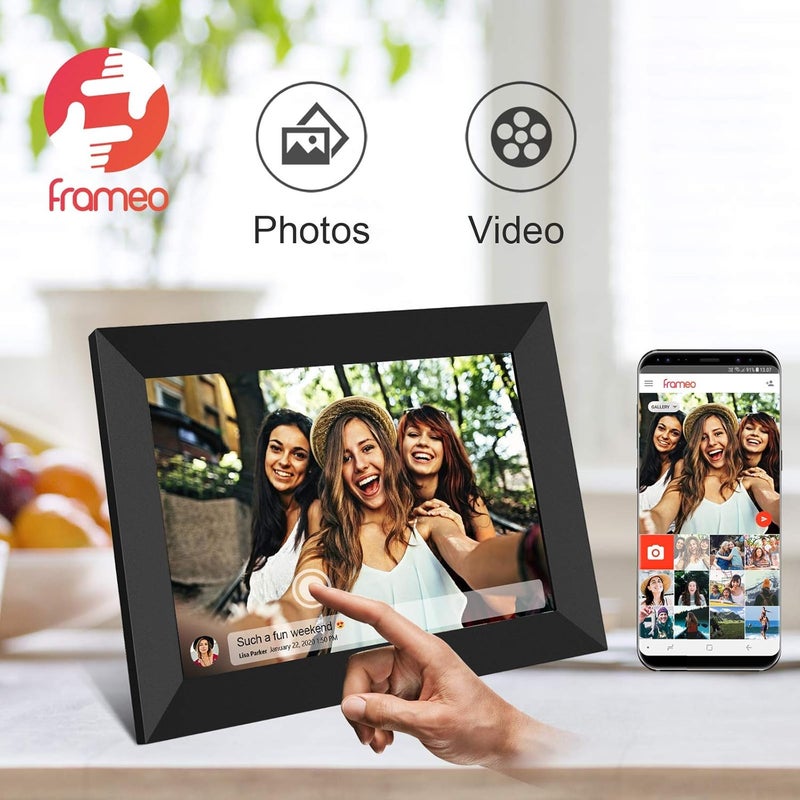 إطار صور رقمي ذكي FRAMEO 32 جيجابايت 10.1 بوصة واي فاي شاشة لمس IPS LCD بدقة 1280x800، تدوير تلقائي للصورة العمودية والأفقية، ذاكرة مدمجة 32 جيجابايت، مشاركة اللحظات فورًا عبر تطبيق Frameo من أي مكان - Image 3
