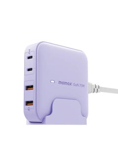 Momax 70W Gan Charger 2 USB-C PD Ports & 2 USB-A Desktop Charger for MacBook, Dell, Lenovo,Tablets & Smartphones - Purple  - Image 1