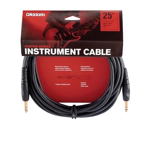 Planet Waves كابلات الجيتار من سلسلة D’Addario Accessories - كابل آلة موسيقية بنهايات ¼ بوصة - كابل جيتار عالي الأداء - للجيتارات، الباس، لوحات المفاتيح - ستيريو - نهاية مستقيمة، 25 قدم - Image 1