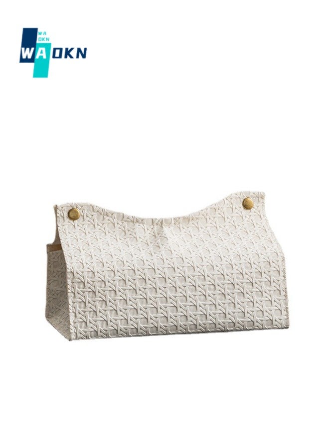 WAOKN Simple Nordic Style Tissue Box, Modern PU Leather Rectangular Tissue Storage Box, Suitable for Bathroom Home Living Room, Bedroom, Kitchen, Dresser Countertop, Office Desk - Beige  - Image 1