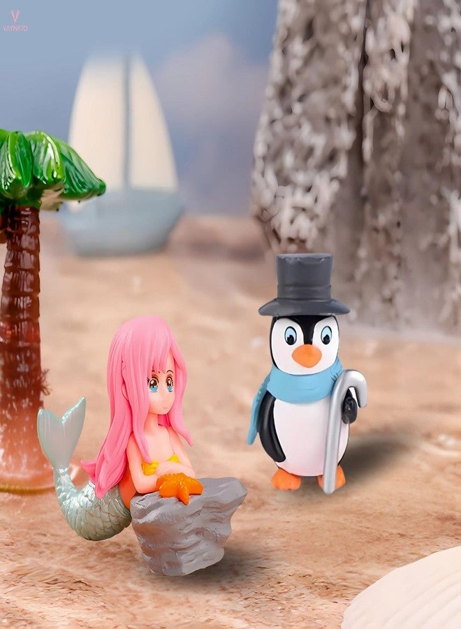 مجموعة VAYINATO® من قطعتين (حورية بحر وبطريق واحد) ألعاب راتنجية مصغرة لطيفة لتزيين أحواض السمك، والمكتب، وأحواض النباتات، والكعك، والديكورات الداخلية التي يمكنك صنعها بنفسك | لون ونمط عشوائي - Image 3