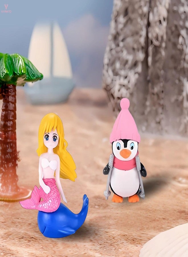 مجموعة VAYINATO® من قطعتين (حورية بحر وبطريق واحد) ألعاب راتنجية مصغرة لطيفة لتزيين أحواض السمك، والمكتب، وأحواض النباتات، والكعك، والديكورات الداخلية التي يمكنك صنعها بنفسك | لون ونمط عشوائي - Image 1