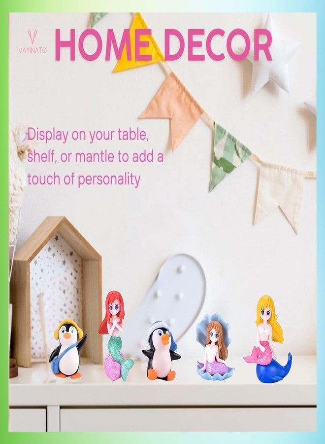 مجموعة VAYINATO® من قطعتين (حورية بحر وبطريق واحد) ألعاب راتنجية مصغرة لطيفة لتزيين أحواض السمك، والمكتب، وأحواض النباتات، والكعك، والديكورات الداخلية التي يمكنك صنعها بنفسك | لون ونمط عشوائي - Image 4