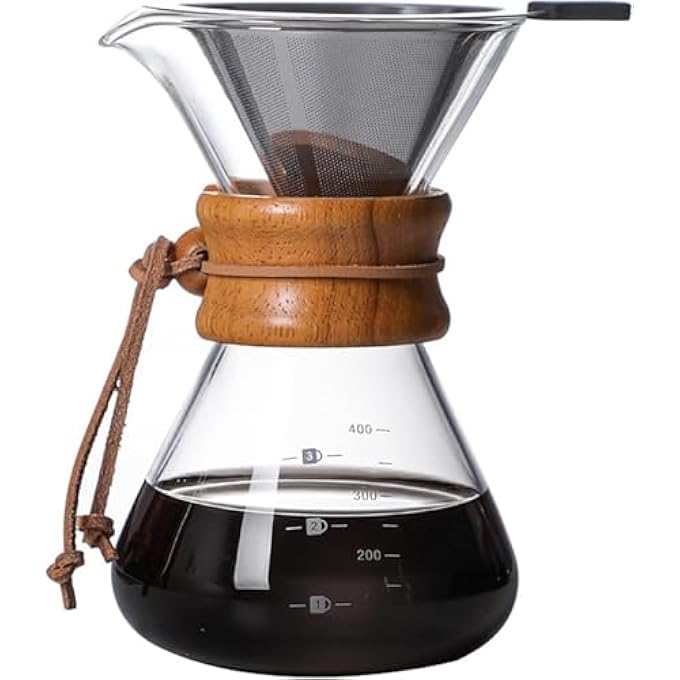 يو-هومي ماكينة صنع القهوة بالتنقيط مع فلتر قابل لإعادة الاستخدام من الفولاذ المقاوم للصدأ، ماكينة تحضير القهوة بالتنقيط، ماكينة تحضير القهوة بالتنقيط المصنوعة من زجاج البورسليكات السميك المقاوم للحرارة للتخييم والمشي لمسافات طويلة 400 مل - Image 2