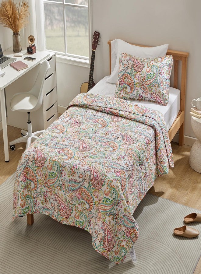 SLEEP ZONE Kids Twin Quilt Set 68x86 inch with 1 Pillow Sham - Reversible Cool Summer Quilt, Soft Lightweight Bedspread Coverlet Set for All Season (Paisley Pattern) - Image 2