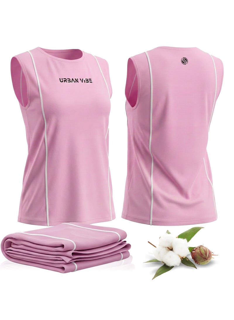Selecta Now Ladies Sleeveless Cotton T-Shirt Baby Pink Breathable Contrast Piping Tank Top Soft Stretchable Women’s T Shirt Ideal for Hot Climate - Image 1