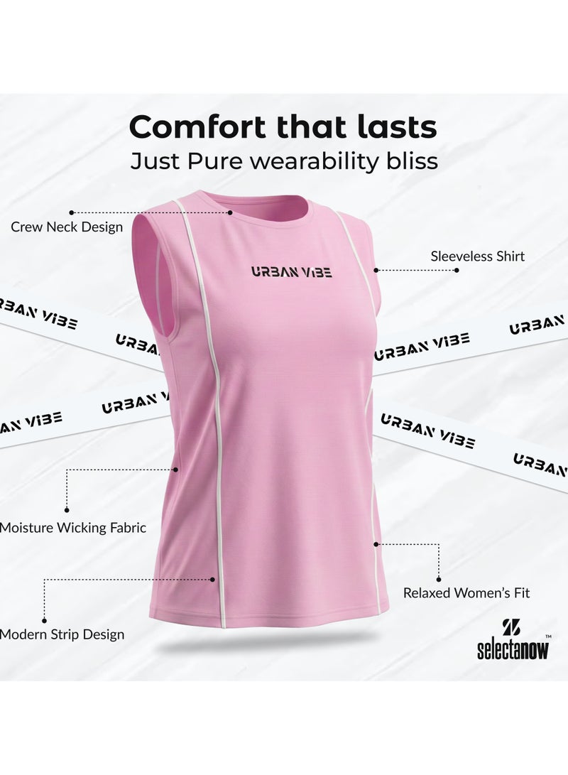 Selecta Now Ladies Sleeveless Cotton T-Shirt Baby Pink Breathable Contrast Piping Tank Top Soft Stretchable Women’s T Shirt Ideal for Hot Climate - Image 4