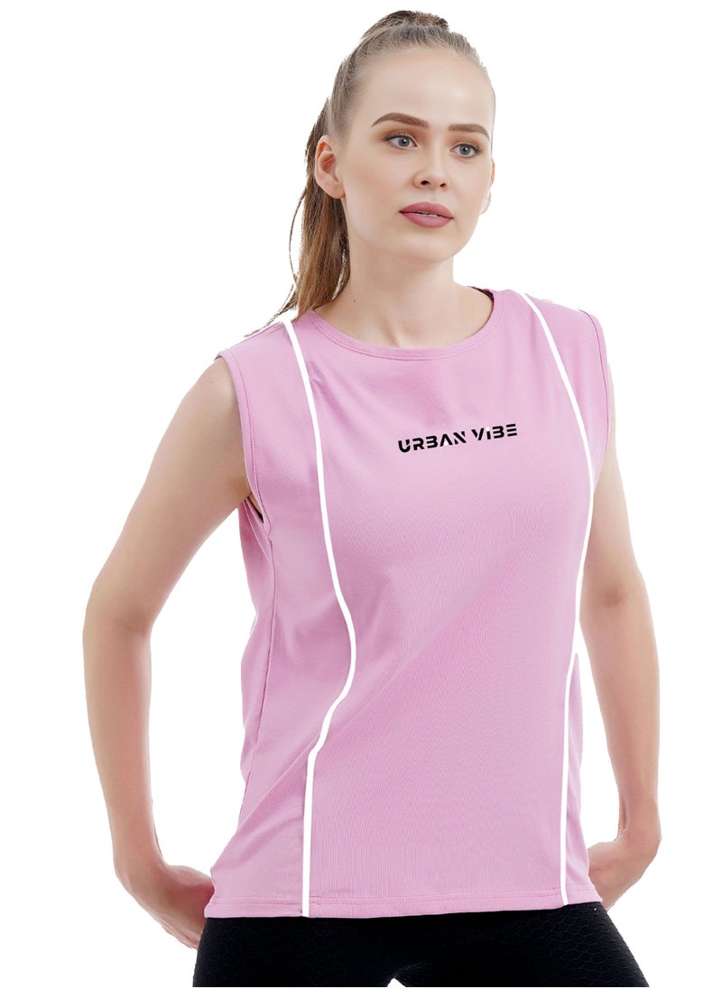 Selecta Now - Ladies Sleeveless Cotton T-Shirt Baby Pink Breathable Contrast Piping Tank Top Soft Stretchable Women’s T Shirt Ideal for Hot Climate - Image 1