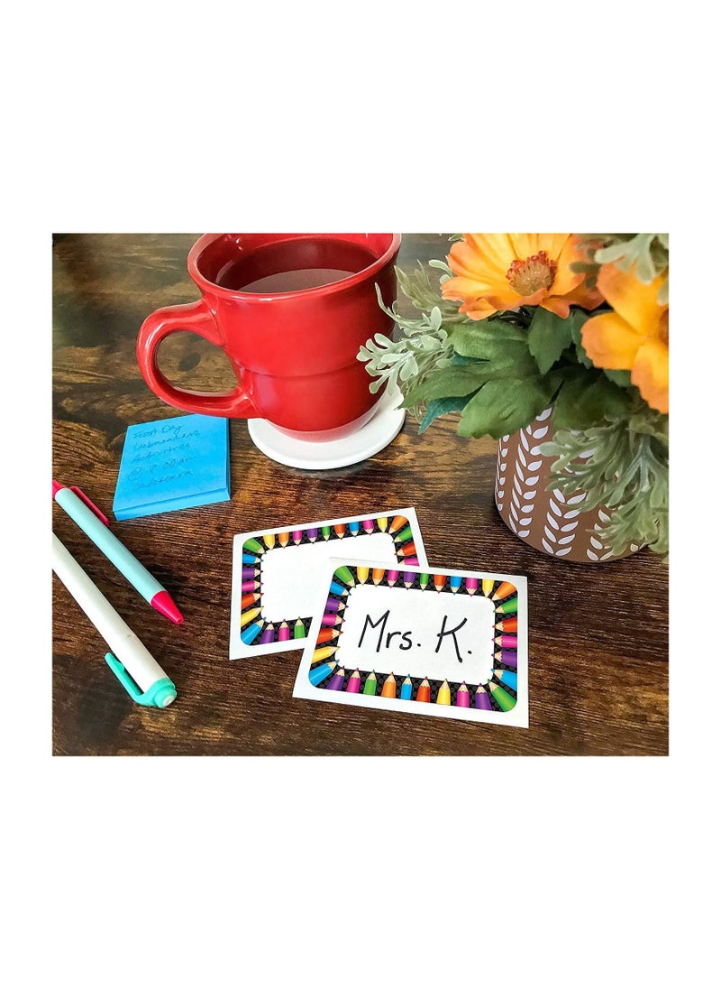 Generic Name tag stickers for writing names in the shape of wooden pens for teachers and students, consisting of 36 pieces, multi-colored, up to the date of Egypt, printing 01222143812  - Image 3