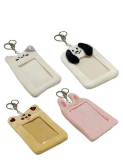 SYOSI 4 Pack Cartoon Plush Photocard Holder, with Key Ring and Lobster Clasp Kpop Photocard Sleeve Kpop Photocard Case, Kpop Photocard Protector for Kpop Lovers, Made of Soft Plush Material  - Image 1