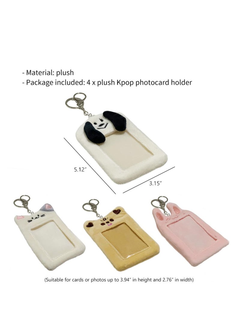 SYOSI - 4 Pack Cartoon Plush Photocard Holder, with Key Ring and Lobster Clasp Kpop Photocard Sleeve Kpop Photocard Case, Kpop Photocard Protector for Kpop Lovers, Made of Soft Plush Material - Image 1