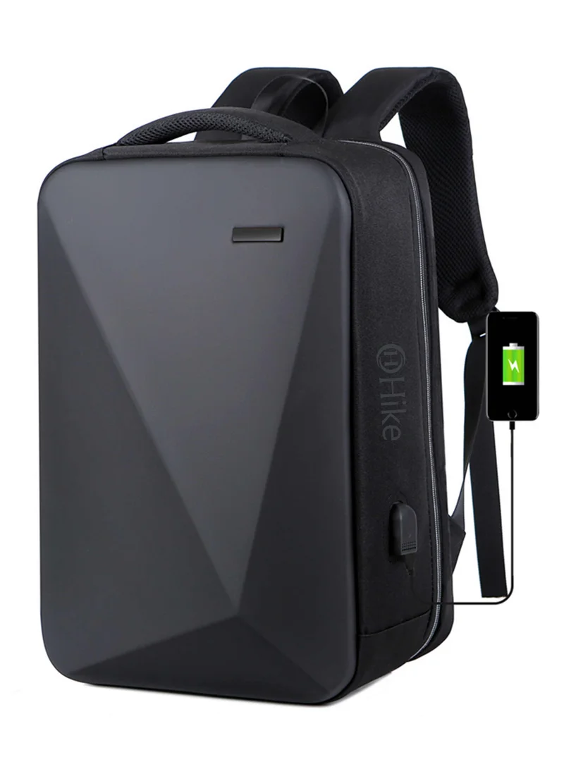 هايك Hike Semi Hard Laptop Backpack with Built in combination lock and USB port Water Resistant 17-inch Unisex Daypack for Travel, Office and Business, HK605 BLACK