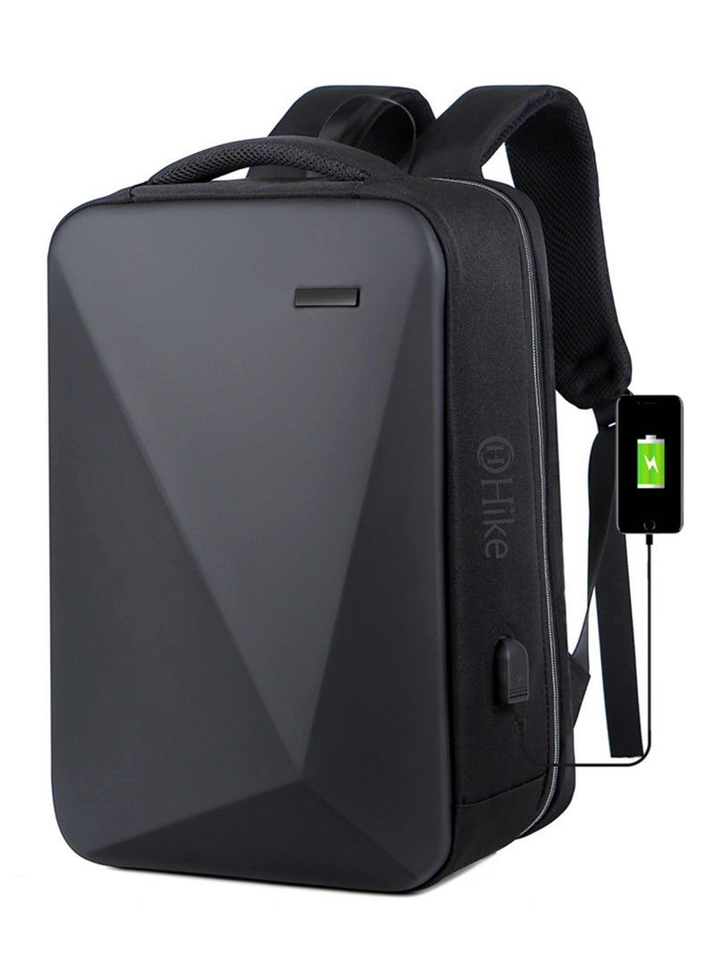 هايك Hike Semi Hard Laptop Backpack with Built in combination lock and USB port Water Resistant 17-inch Unisex Daypack for Travel, Office and Business, HK605 BLACK - Image 1