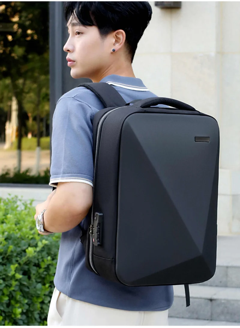 هايك Hike Semi Hard Laptop Backpack with Built in combination lock and USB port Water Resistant 17-inch Unisex Daypack for Travel, Office and Business, HK605 BLACK