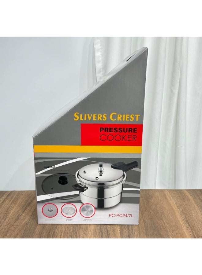 SLIVERS CRIEST طباخ ضغط سلايفرز كريست 7 لتر مع غطاء زجاجي | متوافق مع الحث والغاز | PC-PC24 - Image 3