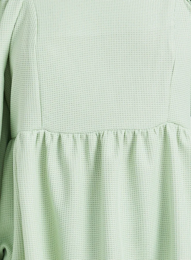 Styli Textured Balloon Sleeve Square Neck Blouse