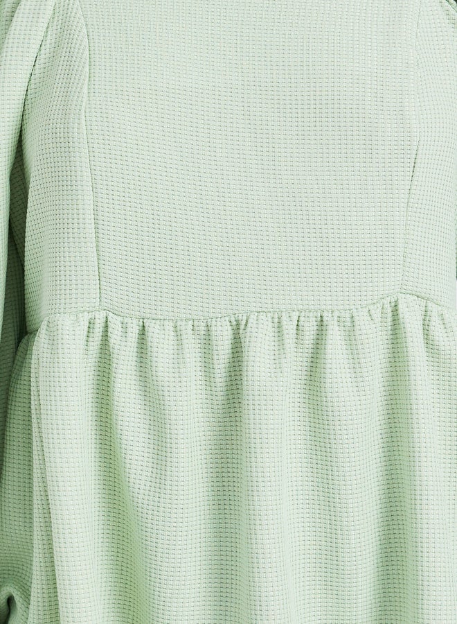 Styli Textured Balloon Sleeve Square Neck Blouse - Image 3