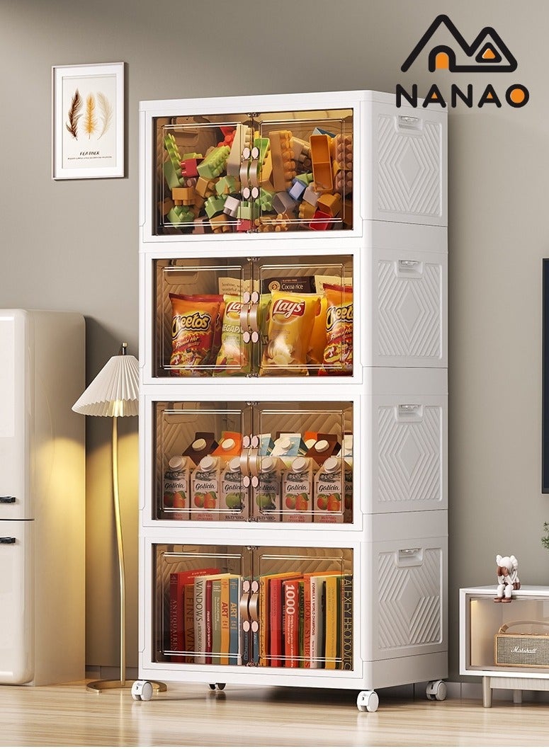 ناناو (2) درج تخزين بلاستيكي متعدد الطبقات قابل للطي مع عجلات، حاويات تخزين قابلة للتكديس مع الأبواب، منظمات خزينة وتخزين، صندوق تخزين قابل للطي للتنظيم والتخزين، خزانة تخزين - Image 1