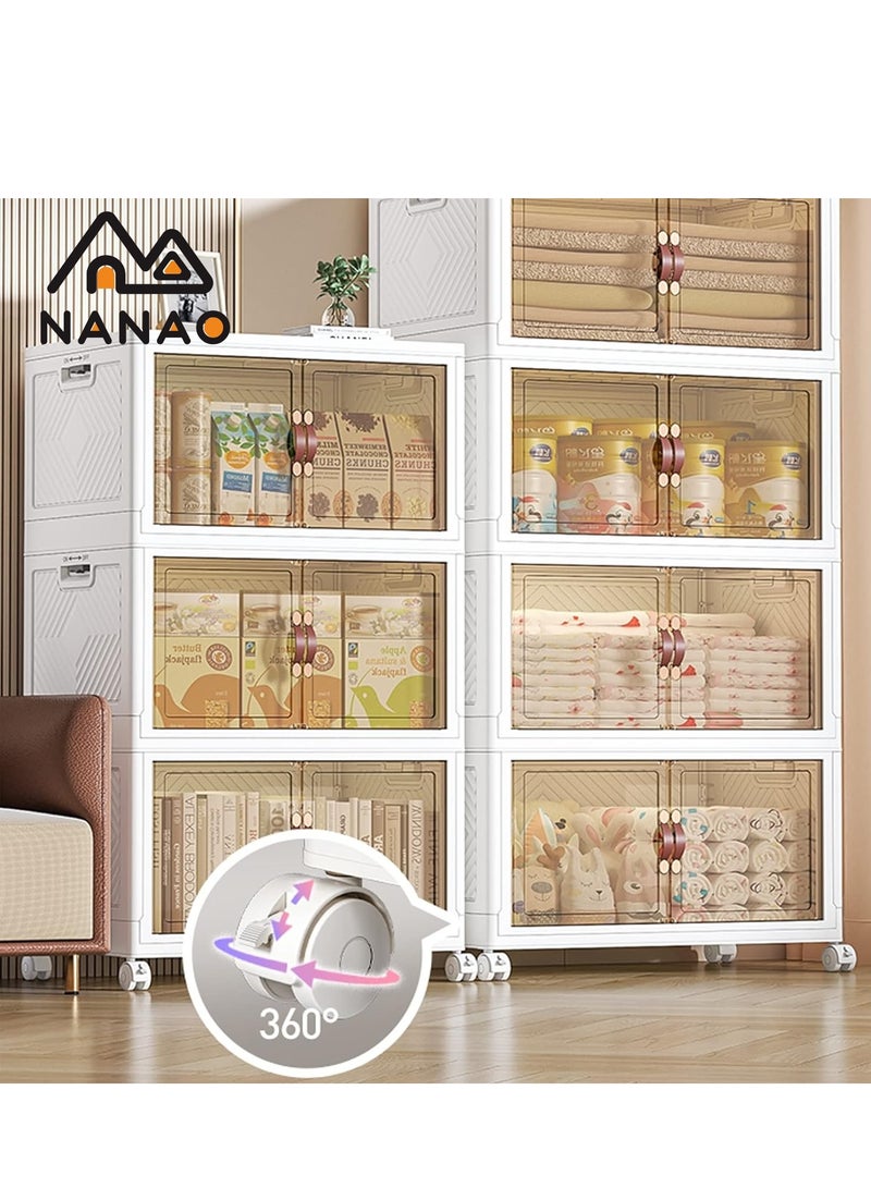 ناناو (2) درج تخزين بلاستيكي متعدد الطبقات قابل للطي مع عجلات، حاويات تخزين قابلة للتكديس مع الأبواب، منظمات خزينة وتخزين، صندوق تخزين قابل للطي للتنظيم والتخزين، خزانة تخزين - Image 4