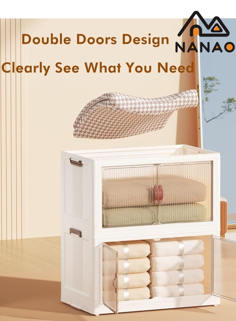 ناناو (2) درج تخزين بلاستيكي متعدد الطبقات قابل للطي مع عجلات، حاويات تخزين قابلة للتكديس مع الأبواب، منظمات خزينة وتخزين، صندوق تخزين قابل للطي للتنظيم والتخزين، خزانة تخزين - Image 2