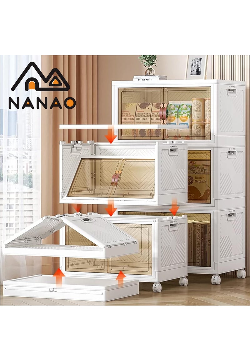 ناناو (2) درج تخزين بلاستيكي متعدد الطبقات قابل للطي مع عجلات، حاويات تخزين قابلة للتكديس مع الأبواب، منظمات خزينة وتخزين، صندوق تخزين قابل للطي للتنظيم والتخزين، خزانة تخزين - Image 3