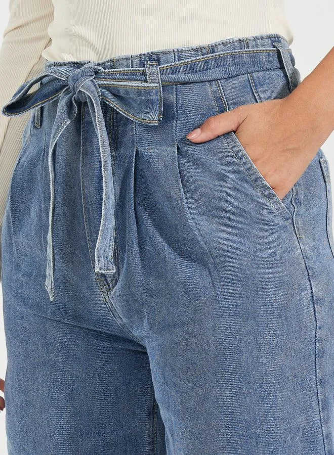 Styli High Rise Wide Leg Jeans with Tie Belt