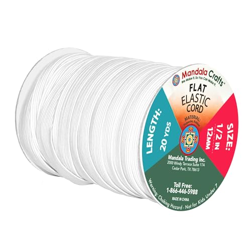 Mandala Crafts 12mm 20 Yds Roll of White Elastic Bands for Sewing - 1/2 Flat Elastics Cord - 1 2 Inch Braided Stretch Straps for Crafting - Image 2