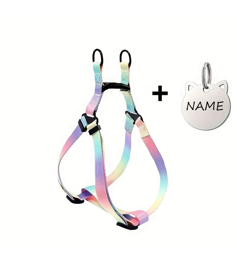 Colorful Black XL Personalized Pet Chest Harness With Engraved Dog Tag Pendant Reflective Breathable Adjustable Anti Lost Puppy Mesh - Image 3