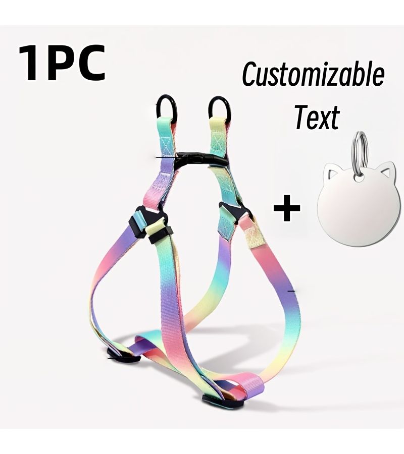 Colorful Black XL Personalized Pet Chest Harness With Engraved Dog Tag Pendant Reflective Breathable Adjustable Anti Lost Puppy Mesh - Image 1
