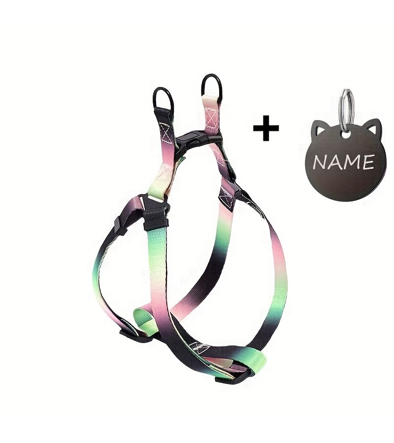 Colorful Black XL Personalized Pet Chest Harness With Engraved Dog Tag Pendant Reflective Breathable Adjustable Anti Lost Puppy Mesh - Image 5